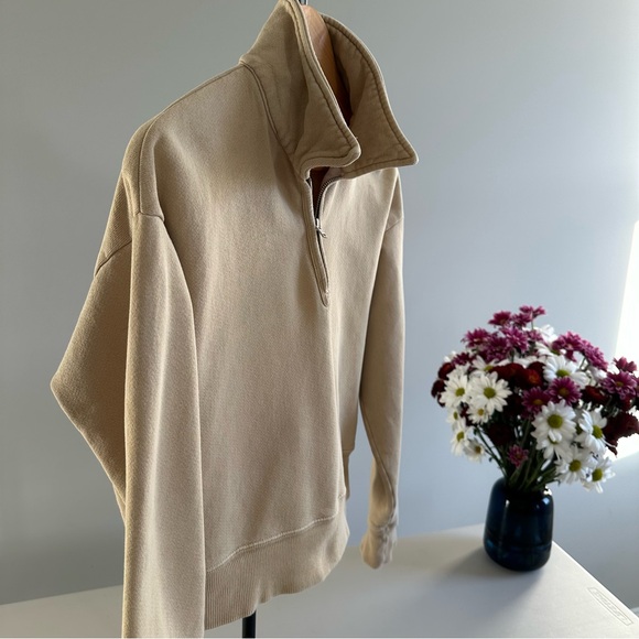 RE/DONE x Hanes 70's half-zip sweatshirt • small • cropped • khaki • flaw* - Picture 3 of 12